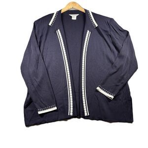 Exclusively Misook Women Vintage Cardigan Open Front Navy White Size 3X I211